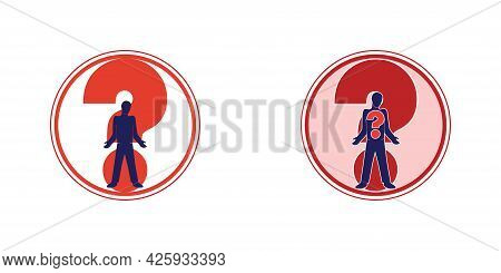 Symbol Icon Button Question Emblem In The Form Of A Silhouette Of A Male Character With Raised Shoul