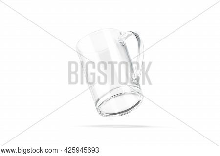 Blank Glass Narrow 11oz Mug With Handle Mockup, No Gravity, 3d Rendering. Empty Glassful Tankard Bot