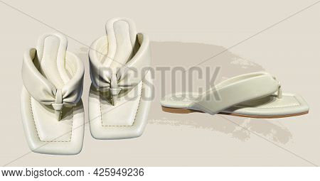 Elegant Fashionable Summer Quilted Flat Sandals. Quilted Straps With Toe Divider. Stylish Women's Sa
