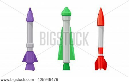 Military Guided Missiles Of Different Color And Shape Vector Set