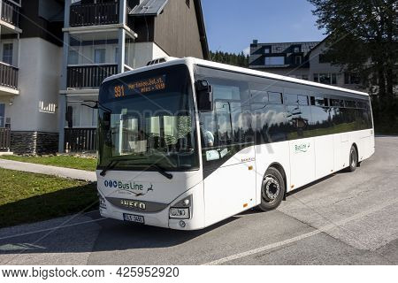 Horni Misecky, Czech Republic - August 20, 2020: The White Iveco Crossway Le Line 12m Coach Of Bus L