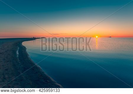 Sunset sea view from Kalajoki, Finland. Dawn beach nature photo background.
