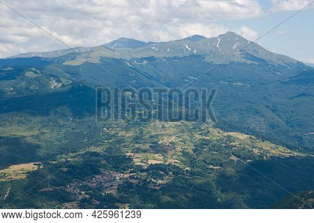 Panoramic View Of High Mountains From Forca Di Presta In The Marche Region