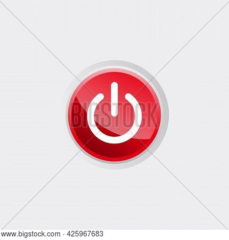 Shut Down Icon With Red Glossy Button Template Vector