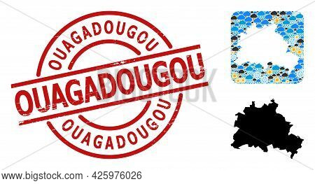 Weather Mosaic Map Of Berlin City, And Distress Red Round Ouagadougou Stamp Seal. Geographic Vector 