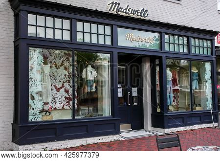 WESTPORT, CT, USA - JULY 4, 2021: Madewell store entrance view from Main Street in down town area