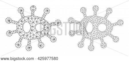 Mesh Vector Bacilla Icons. Mesh Wireframe Bacilla Images In Low Poly Style With Connected Triangles,