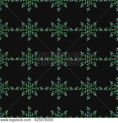 A Branch With Leaves Of Green, Turquoise,blue Color Spring, Summer Plant Is Woven Like A Wreath In A