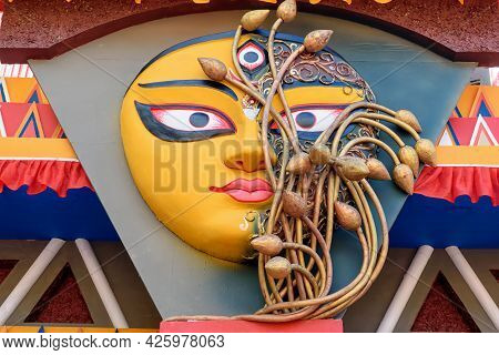 Picture Of Decorated Durga Puja Pandal, Durga Puja Is Biggest Religious Festival Of Hinduism. Shot A