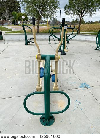 Outdoor Fitness Equipment In A Public Park. Free Exercise Equipment, June 16th, 2021, Placentia, Cal