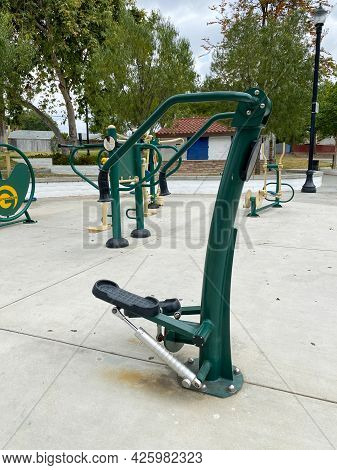 Outdoor Fitness Equipment In A Public Park. Free Exercise Equipment, June 16th, 2021, Placentia, Cal