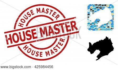 Weather Mosaic Map Of Liaoning Province, And Distress Red Round House Master Stamp. Geographic Vecto