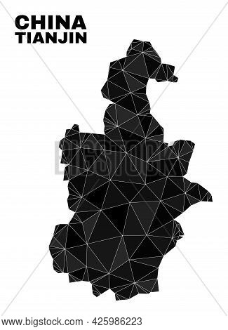 Lowpoly Tianjin City Map. Polygonal Tianjin City Map Vector Filled With Scattered Triangles. Triangu
