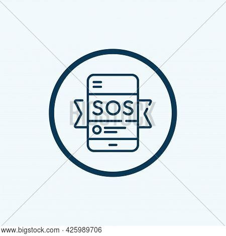 Sos Button On Smartphone Screen When Neurosis Line Icon Vector. Sos Button On Smartphone Screen When
