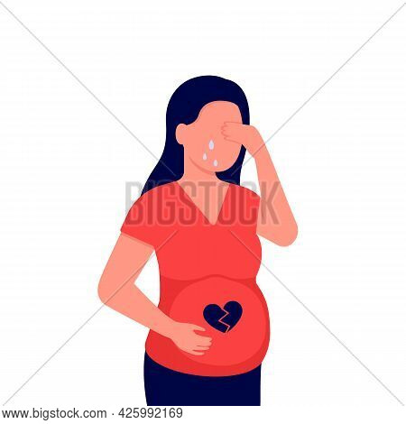 Failed Pregnancy With Miscarriage, Sad Woman Waiting Abortion. Prenatal Girl In Doubt Health. Grief 