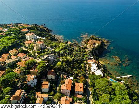 Top View Of The City And The Promenade Located In Castiglioncello In Tuscany. Italy, Livorno