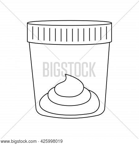 Stool Sample Outline Icon. Plastic Cups Full With Fecal Analysis. Laboratory Examination Concept. Ed