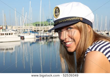 Woman In Dress With Stripes