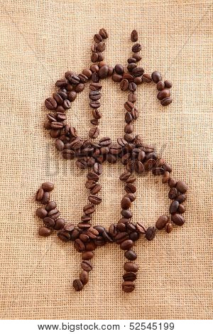 Coffee Beans On Linen Background (money Symbol )