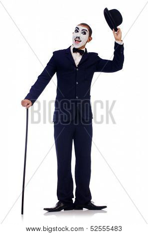 Personification of Charlie Chaplin on white