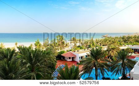 Panorama Of The Beach At Luxury Hotel, Ajman, Uae