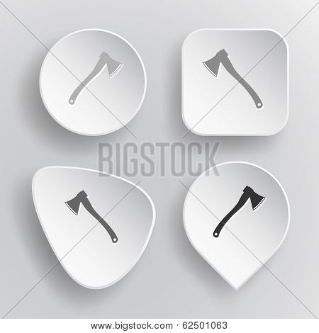Axe. White flat vector buttons on gray background.