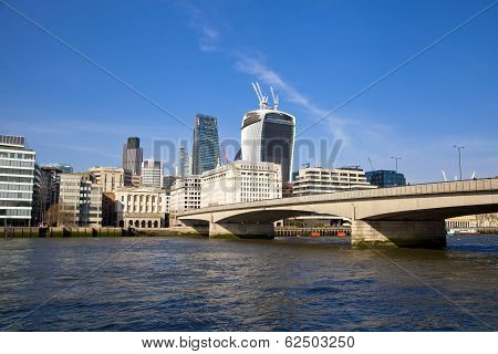 LONDON, UK - CANARY WHARF, MARCH 22, 2014 Modern glass buildings of the business district in London,