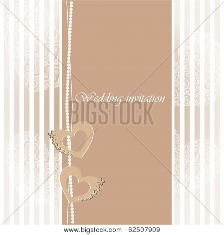 Wedding invitation card with decorative hearts