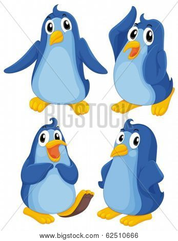 Illustration of the four blue penguins on a white background
