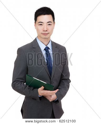 Asian businessman holding clipboard
