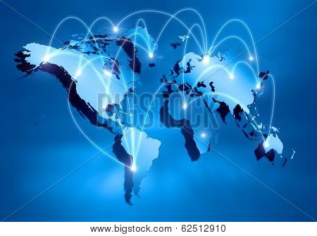 Background digital image of world map with connection lines