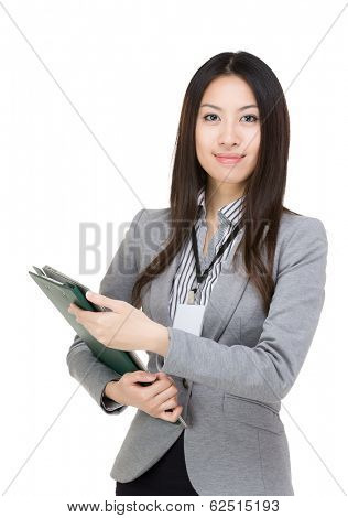 Asia businesswoman holding clipboard