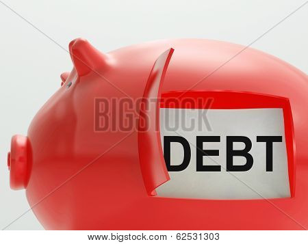 Debt Piggy Bank Means Arrears And Money Owed