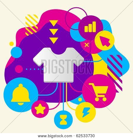T Shirt On Abstract Colorful Spotted Background With Different Icons And Elements
