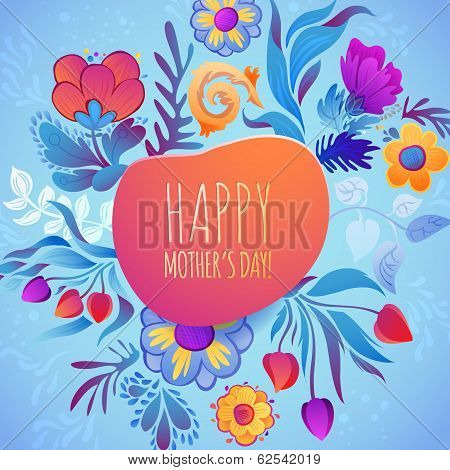Happy Mother's Day! Beautiful Greeting Card With Floral Wreath. Bright Illustration, Card For Weddin