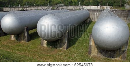 Gray Giant Tanks And Large Huge Cistern The Storage Of Gas And Liquids