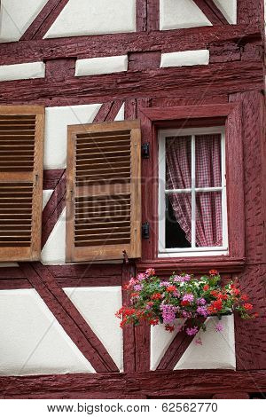 Street with half-timbered medieval houses in Eguisheim