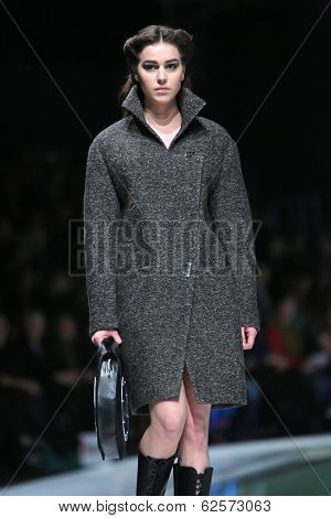 ZAGREB, CROATIA - MARCH 29: Fashion model wearing clothes designed by Branka Donassy on the 'Fashion.hr' show on March 29, 2014 in Zagreb, Croatia