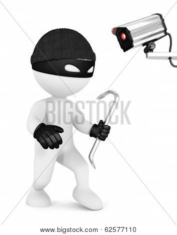 3d white people thief and security camera