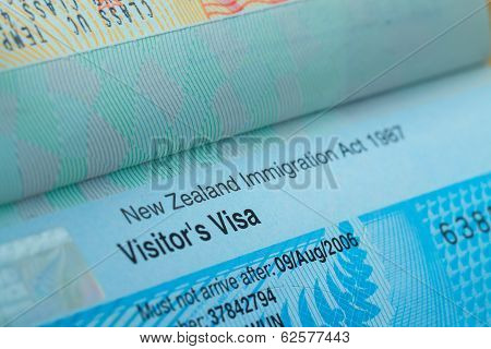 Passport Stamp Visa For Travel Concept Background, New Zealand