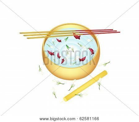 Water Bowl With Joss Sticks And Candle