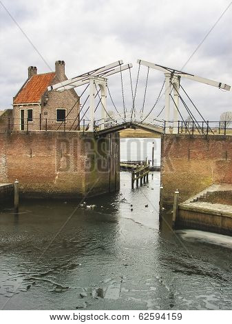 Bascule Bridge And Pierl In Heusden. Netherlands