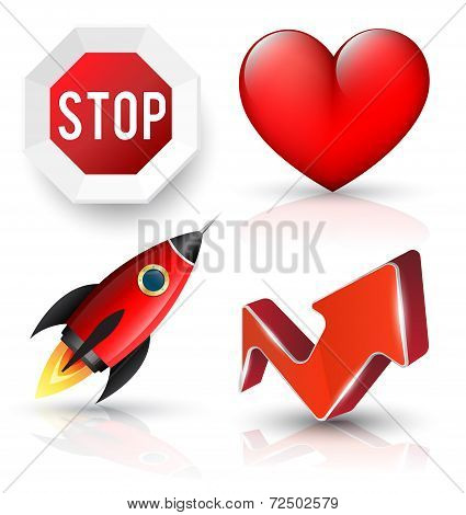 Red object sign set.