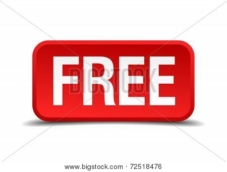 Free Red 3D Square Button Isolated On White Background