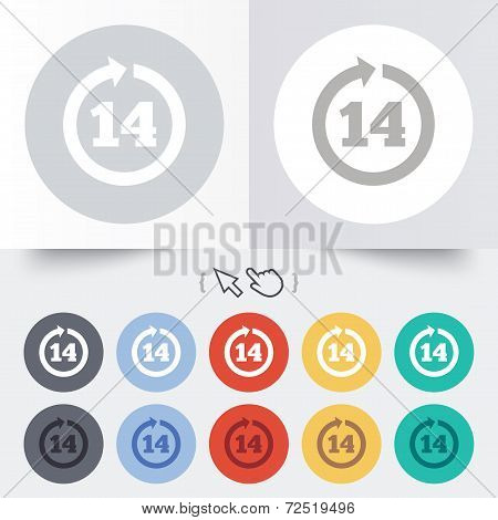 Return of goods within 14 days sign icon.