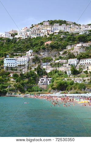 Picturesque summer landscape of vietri sul mare beach, Italy