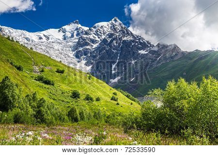 Beautiful View Of The Mount Tetnuldi. Caucasus Mountain  Landscape