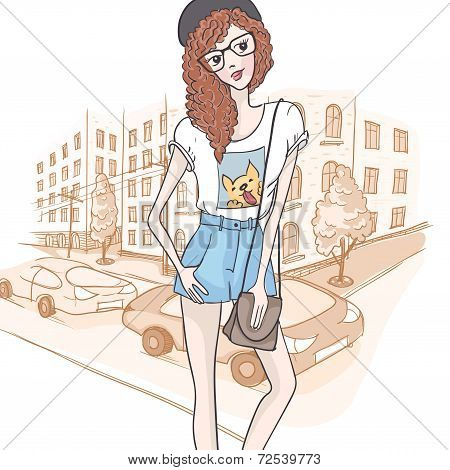 Cute Hipster Fashion Girl