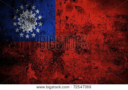 Grunge Flag Of Myanmar With Capital In Naypyidaw