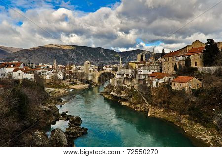 Mostar Old Town Cityscape and Landscape